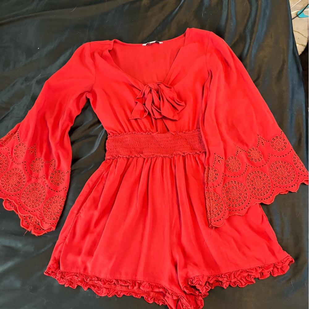 American Eagle tie front bell sleeve romper
